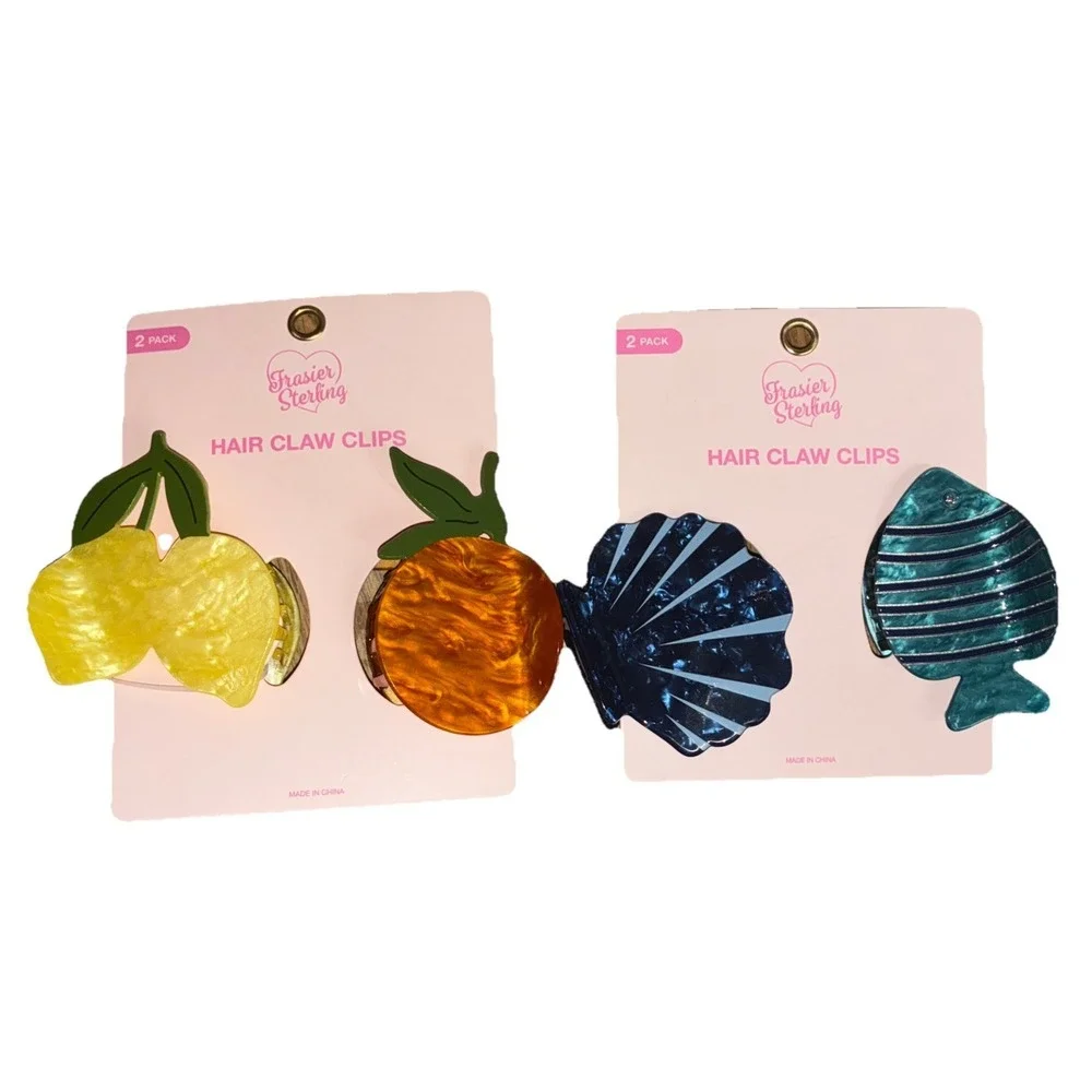 Frasier Sterling Hair Claw Clip Portofino Amalfi Lemon Orange Fish Shell (4) NEW